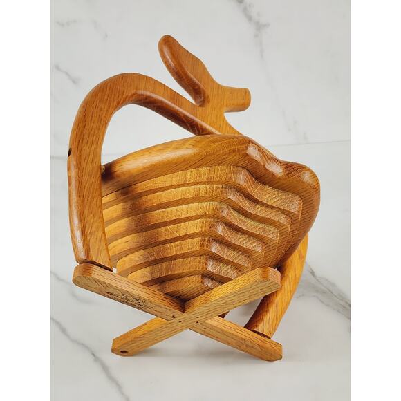 Wood Folding Fruit Basket Apple Shaped 11" John's Wood Shop Handcrafted USA - Picture 11 of 16